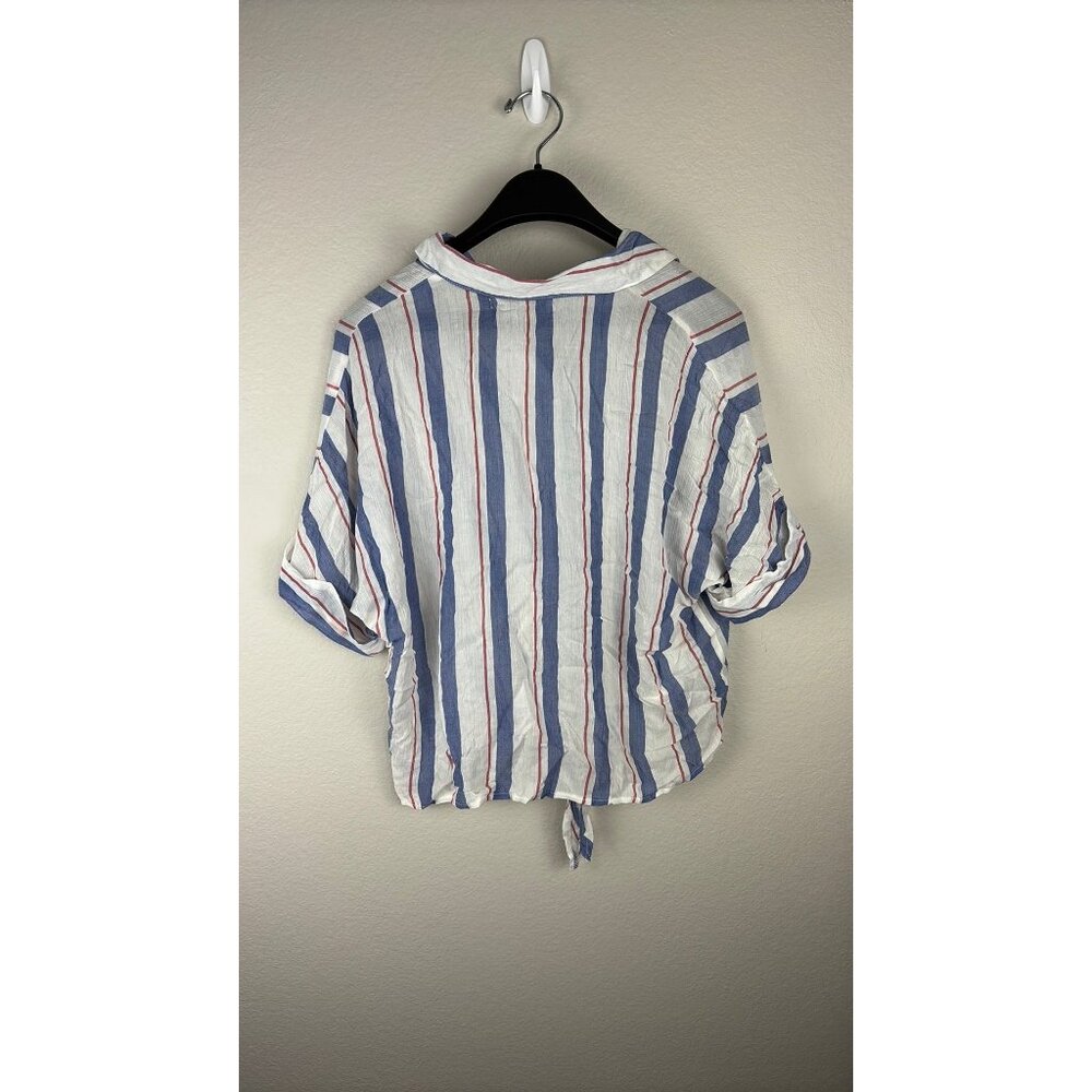 The Good Jane - Small - Relaxed Button-Down Shirt With Stripes & Drawstring - Picture 3 of 6